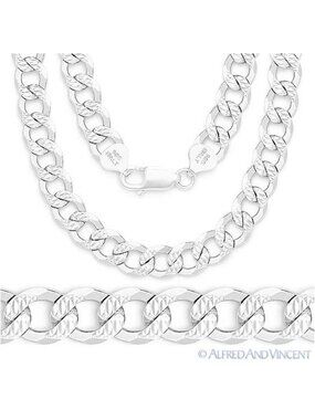 8.6mm Curb Link D-Cut Pave Italian Chain Necklace in .925 Sterling Silver - 24"